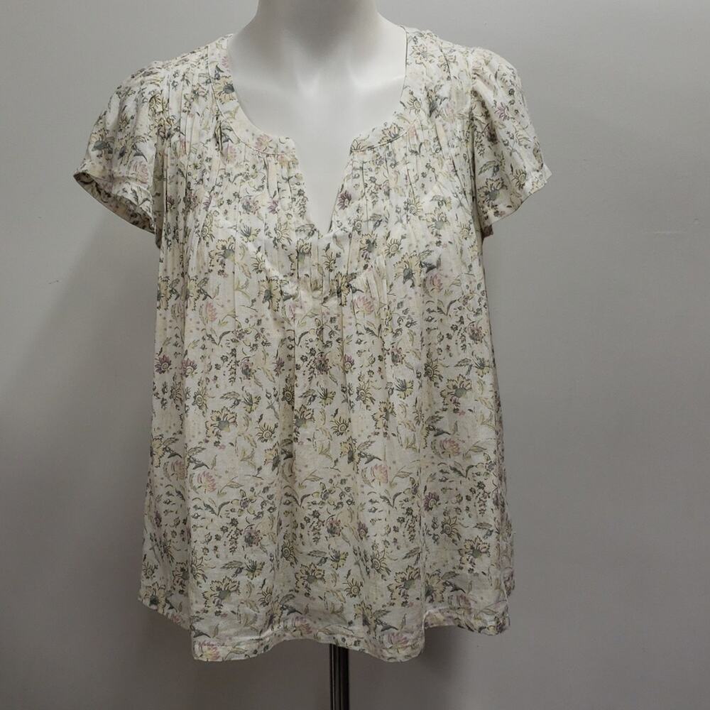 Lucky Brand Floral Cap Sleeve Cotton Top Split Neck Women's XS Flowy